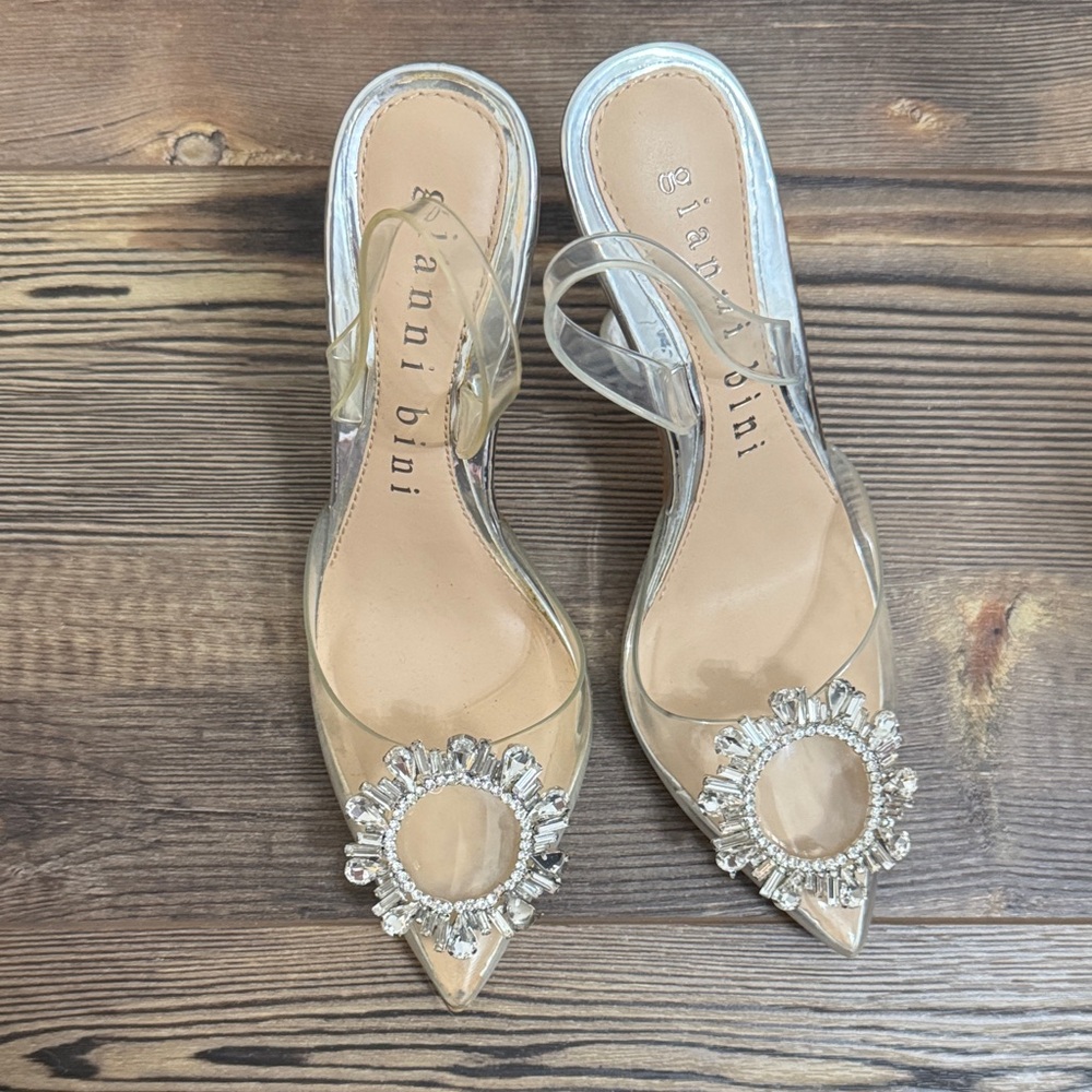 Gianni Bini Clear and Silver Embellished Heels never worn
